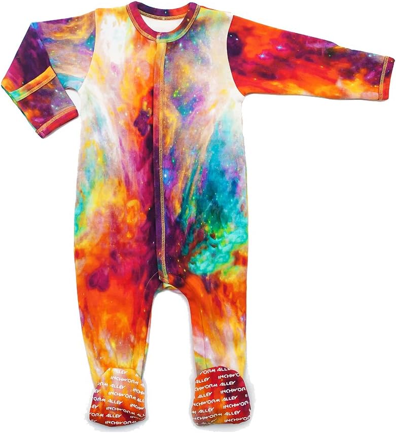 Inchworm Alley - Orion Nebula - Unisex Footie Sleepsuit Onesie, 100% Organic Cotton (3-6 Months)