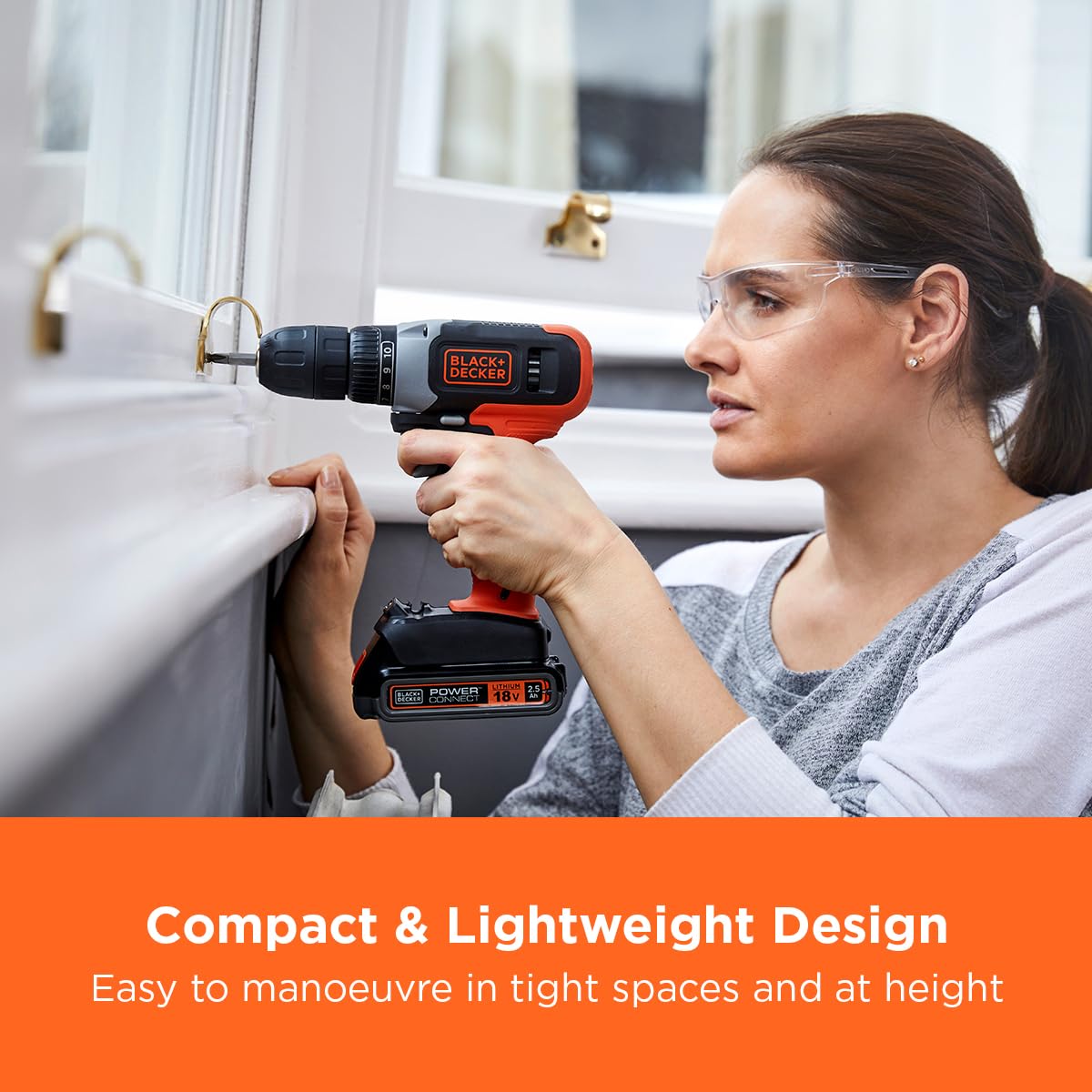 BLACK+DECKER 18V Cordless 37Nm Torque Drill Driver with LED Worklight, 1.5Ah Battery & Charger, BCD001C1-GB