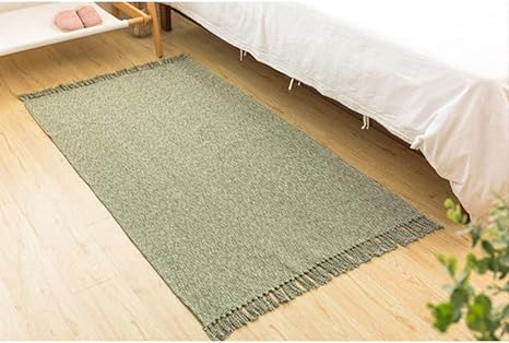 Amazon ラグ ラグマット ラグカーペット おしゃれ 長方形 1畳 小さい 小さめ 一人暮らし インド綿 薄手 男前 西海岸 ヴィンテージ ブルー 綿 コットン 麻 50 180cm 床暖房対応 用 オールシーズン 通年 年中 ラグ みどり ラグマット ラグ カーペット オンライン通販