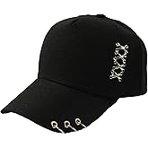 Kpop Hat Ring Baseball-Cap - Suga-Snapback Baseball Cap with Iron Rings (Black) (Medium, Black)