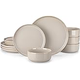 vancasso PLAYA Plates and Bowls Sets,12 Pieces Grey Dinnerware Sets for Kitchen,Reactive Glaze Dishes Set for 4,Dishwasher and Microwave Safe