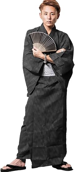 Amazon 浴衣 メンズ セット 男性 浴衣セット 浴衣 帯 扇子 下駄タイプ草履の4点セット メンズ 半袖 黒 紺 グレー 浴衣 通販