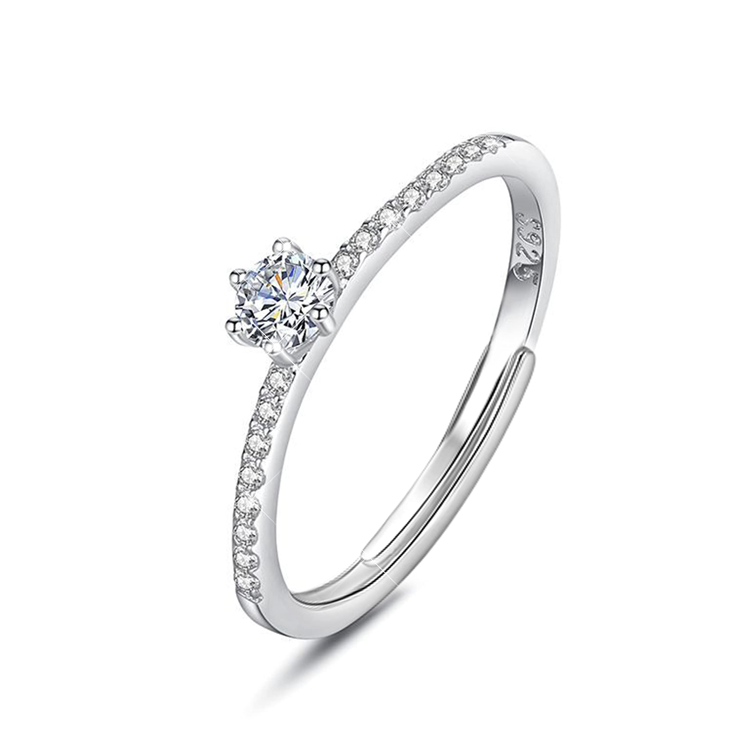 KristLand 925 Sterling Silver Women Rings Adjustable Open Ring with Sparkly Cubic Zirconia Jewellery Gift Box for Ladies Girls