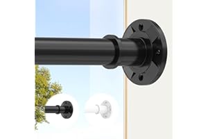 HARYAERS Tension Curtain Rod Extra Long Outdoor Curtain Rod Black Shower Curtain Rods No Drilling 31-168 In（2.58-14Ft）Adjustable Spring Tension Rods Heavy Duty for Bathroom Patio Window Rust Proof