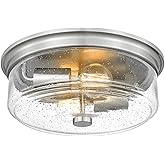 FOITTON Brushed Nickel Flush Mount Ceiling Light Fixtures, 12 Inch 2-Light Light Fixtures Ceiling Mount with Seeded Glass Lam