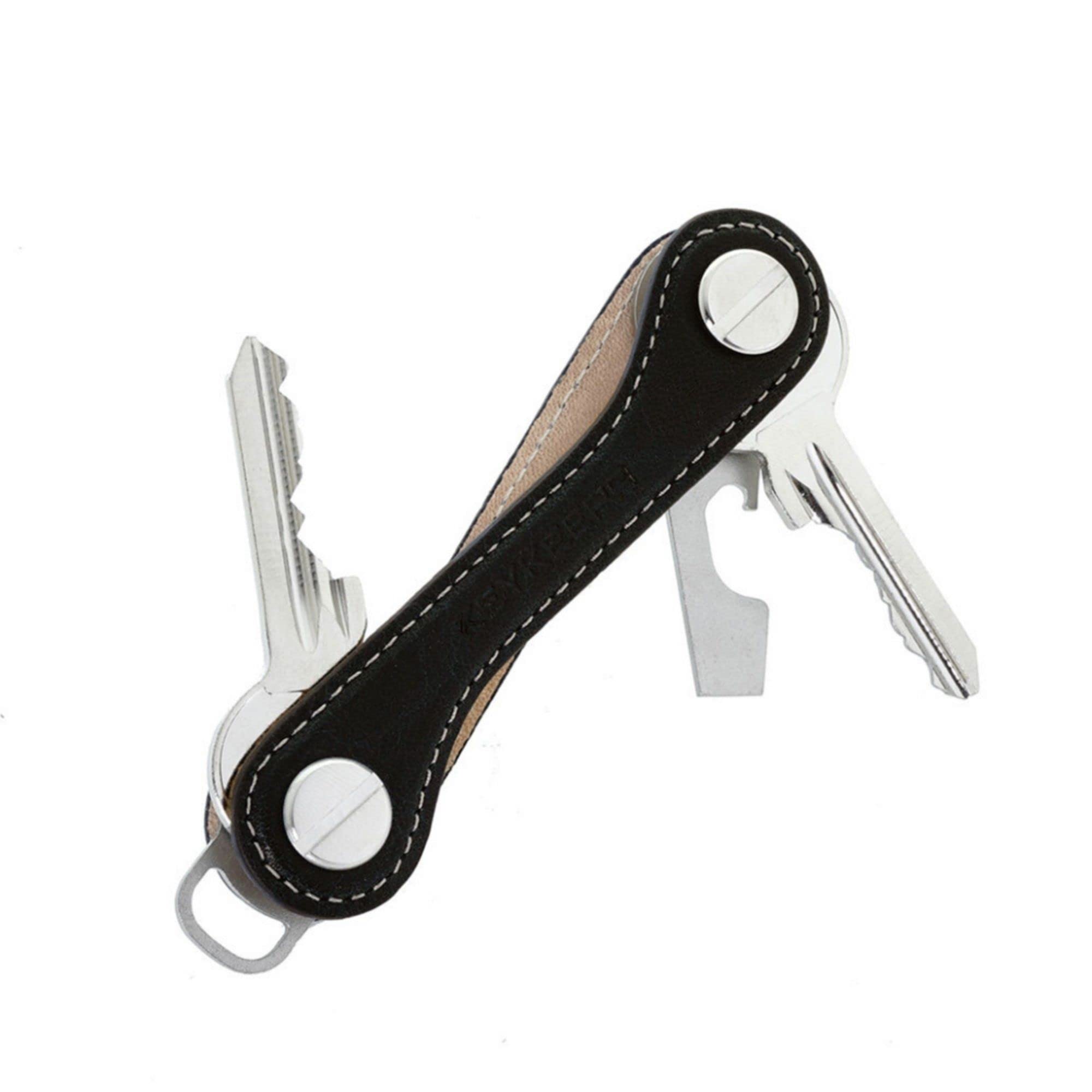 KEYKEEPA Unisex Leather Key Organizer Phantom Black, Black/White, One Size