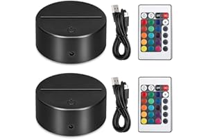 Suapouen 2 Pack 3D Night LED Light Lamp Base + Remote Control + USB Cable, 16 Colors Light Show Display Stand for Acrylic Bla