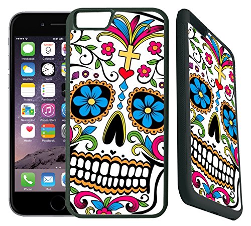 [TeleSkins] - Sugar Skull Dia De los Muertos - iPhone 6 Plus / 6S Plus Case - Ultra Durable Slim Fit, Protective Plastic with Soft RUBBER TPU Snap On Back Case / Cover for Girls [Fits (5.5 inch) only]