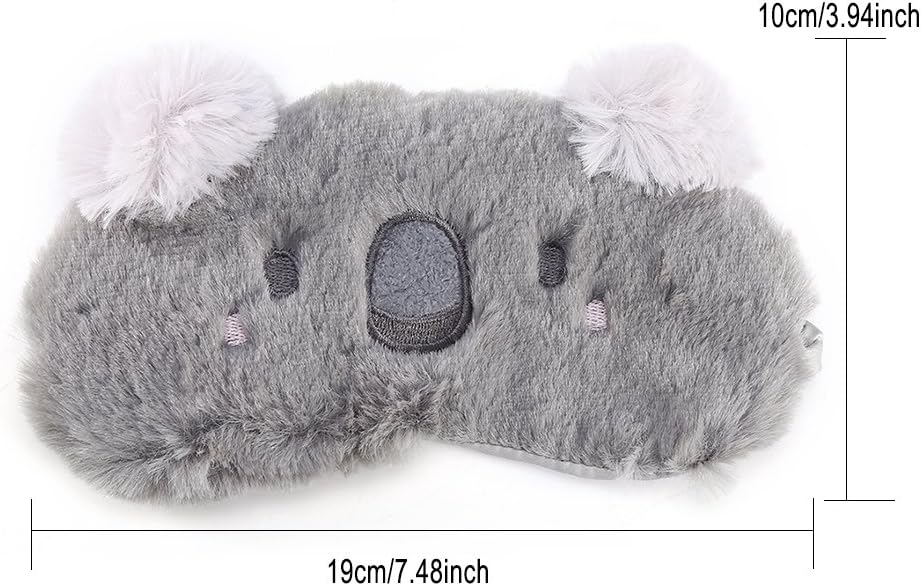 Cute Eye Mask, Animal Fluffy Sleep Eye Cover Sleeping Mask Blindfold with 3D Ears for Kids Girls Women (Koala) - Image 3