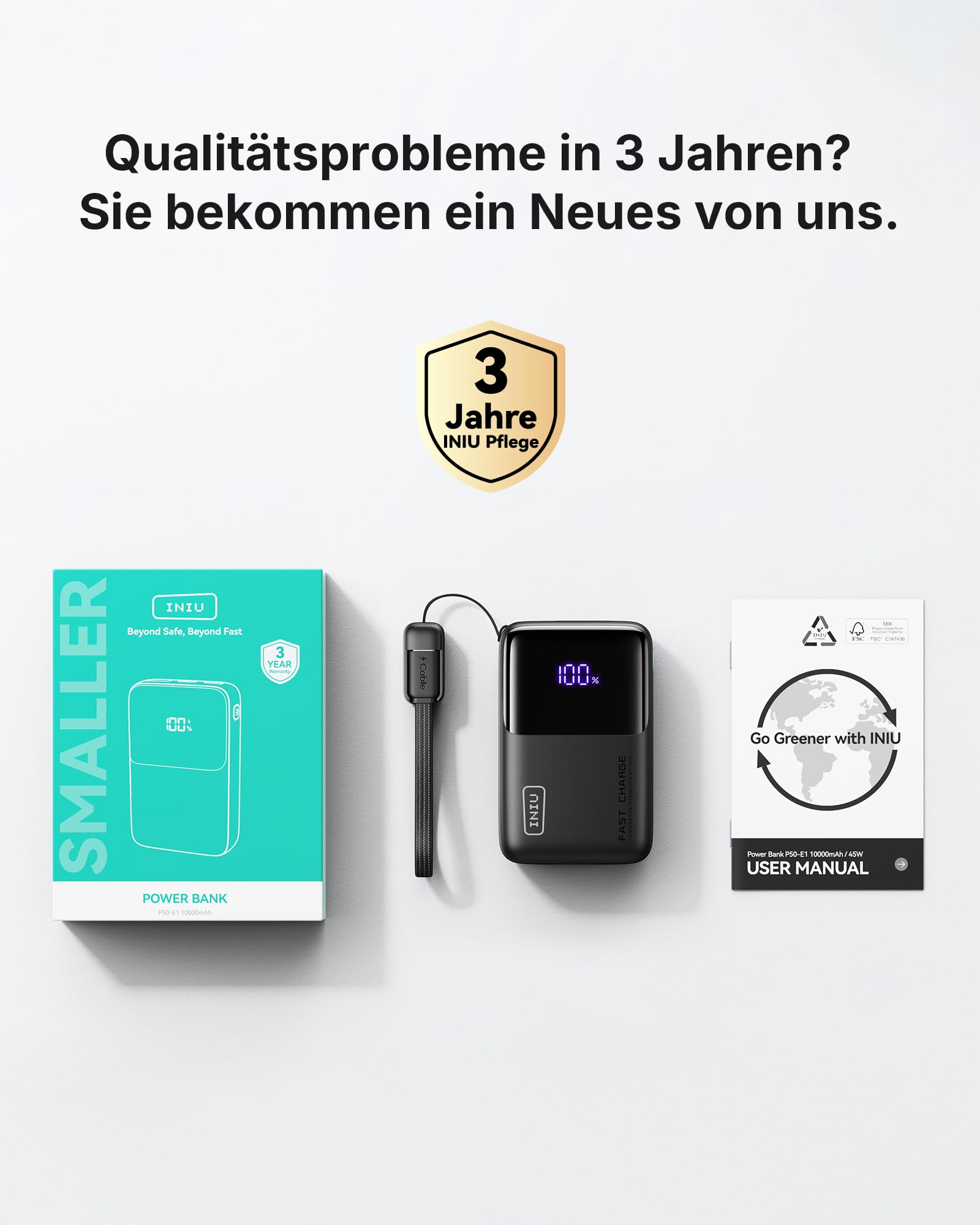 INIU Ultra Mini Powerbank, 10000mAh 45W Schnellladen mit USB C Kabel 8