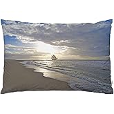 EKOBLA Throw Pillow Cover Summer Beach Beautiful Sunset Sandy Island Ocean Waves Coastline Nautical Decor Lumbar Pillow Case Cushion for Sofa Couch Bed Standard Queen Size 20x30 Inch