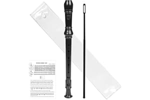 QEEYON 8 Hole Soprano Recorder Instrument for Beginners, German Style C Key Recorder ABS Plastic Descant Recorders with Cleaning Rod and Fingering Chart, Black