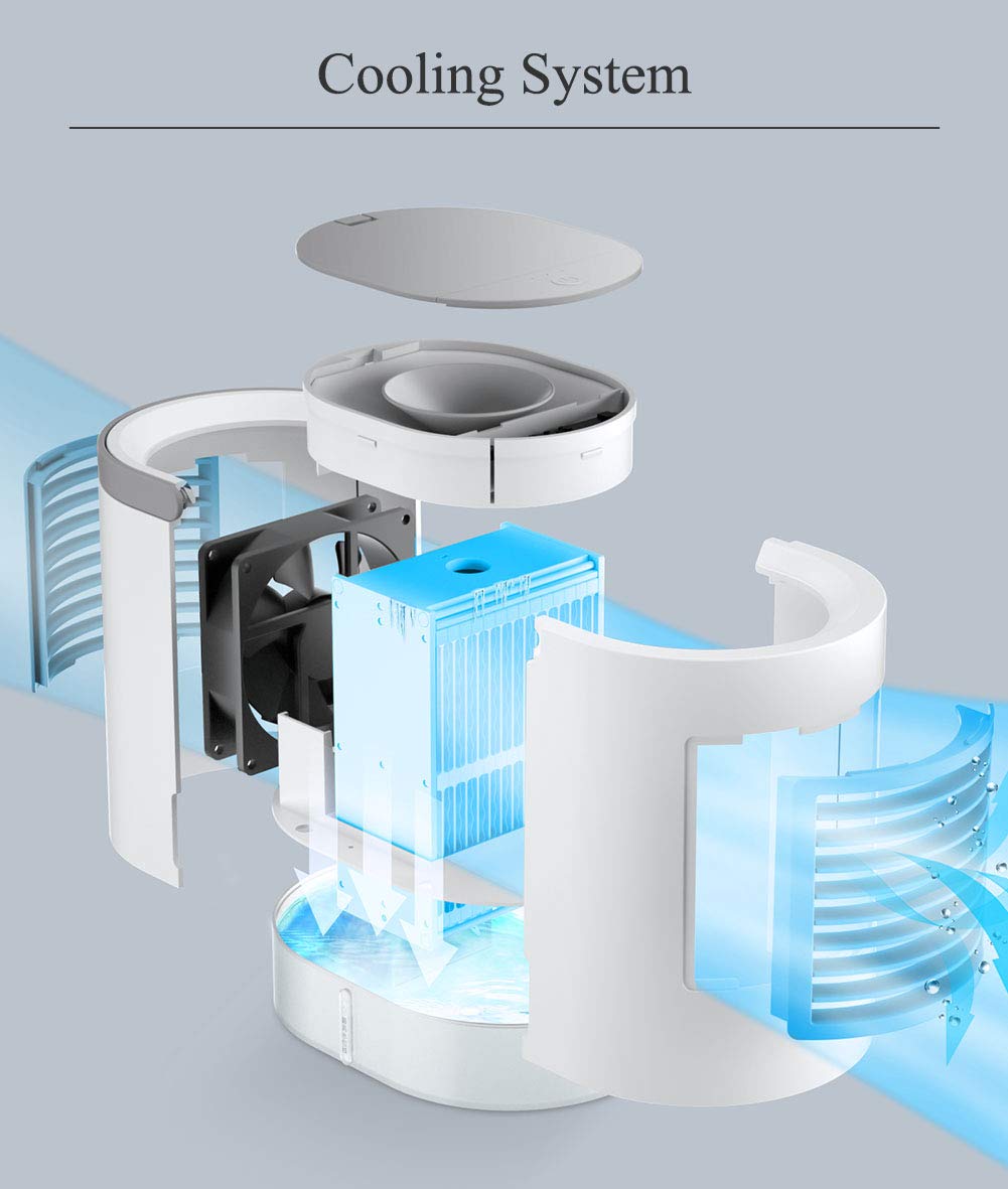 UCMDA Condizionatore Portatile, Mini Raffreddatore D\'aria USB con 7 Colori LED e 3 Velocità del Ventilatore per Home/Office/Camping