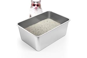 WENBOKMIN Stainless Steel Cat Litter Box - Large Litter Box for Big Cats - Easy to Clean, Never Absorbs Odor, Stains, or Rusts - Silver (19.5" L x 13.5" W x 8" H)