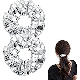 Disco Ball Sequin Hair Scrunchies for Women 2PCS Glitter Scrunchie for Cheerleader Silver Hair Accessories for Women Disco Party Metallic Hair Scrunchie for 80s 90s Birthday Party Hair Accessory