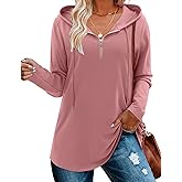 BETTE BOUTIK Womens Quarter Zip Tunic Hoodies Pullover Long Hooded Sweatshirts S-3XL