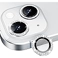 Xfilm Bling Diamond Individual Camera Lens Protector for iPhone 13 / iPhone 13 Mini, HD Clear Tempered Glass Camera Lens Screen Protection Cover, Case Friendly, Scratch Proof (Diamond Silver)