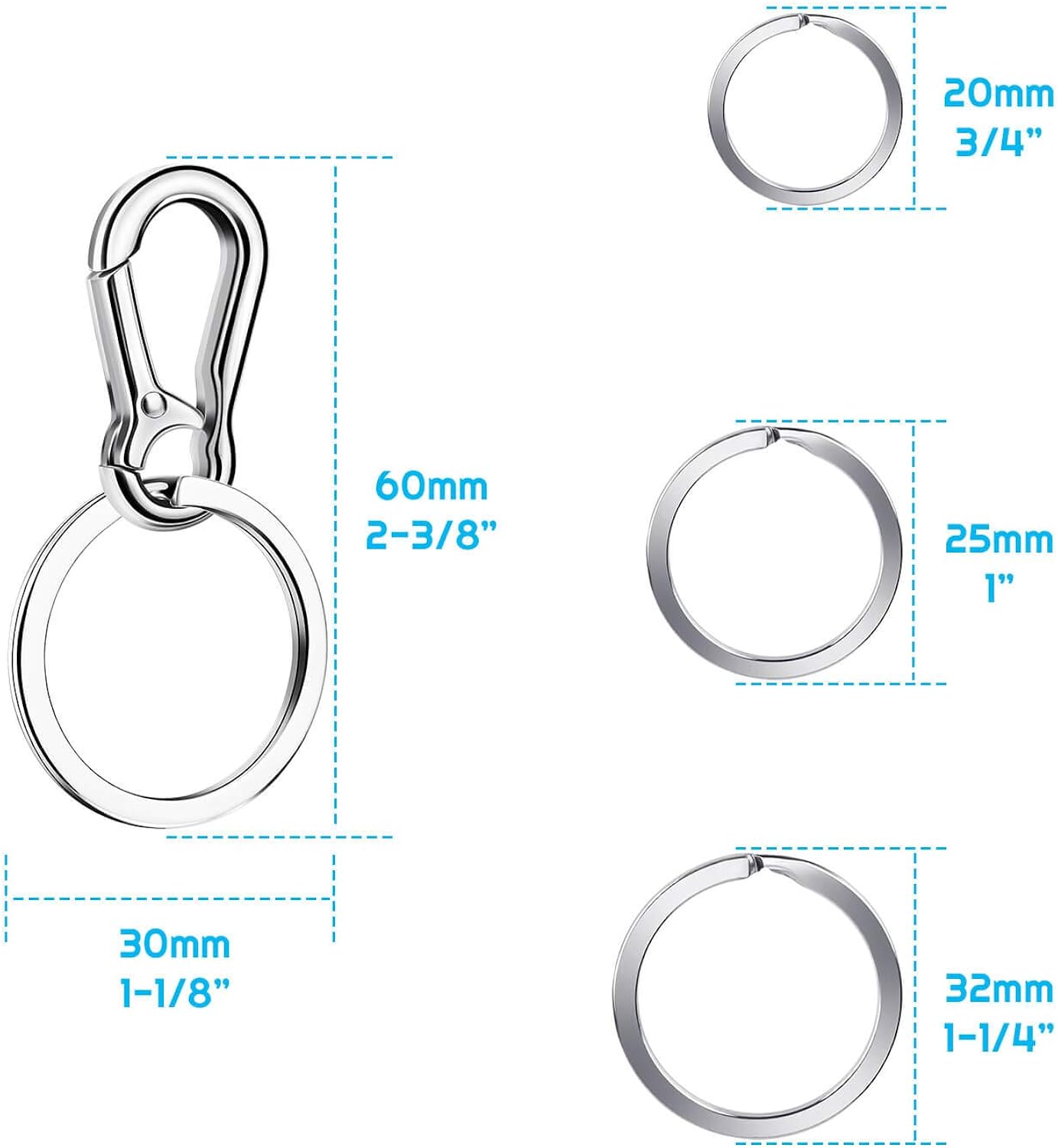 Keychain Clip with Key Ring, Cridoz 4pcs Key Chain Clip Hook with 16Pcs Key Rings for Car Keys, Dog Tag and Key Chain (Assorted Sizes) at  Men’s Clothing store