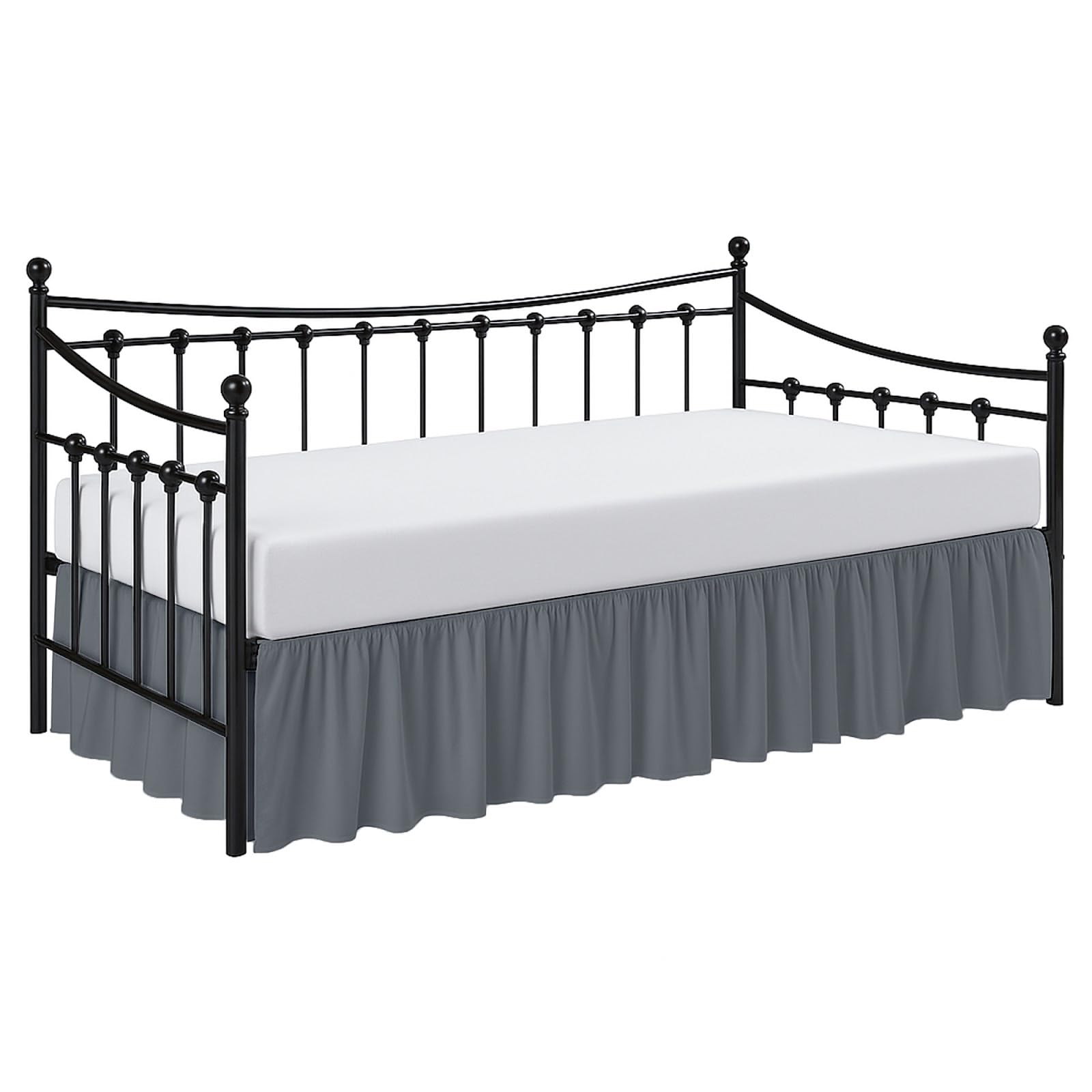 Photo 1 of Cottington Lane Daybed Skirt with Split Corners Twin Size Gather Dust Ruffle Bedskirt 16 Inch Drop, Premium Hotel Quality Brushed Microfiber, Classic Platform Fit, Dark Grey