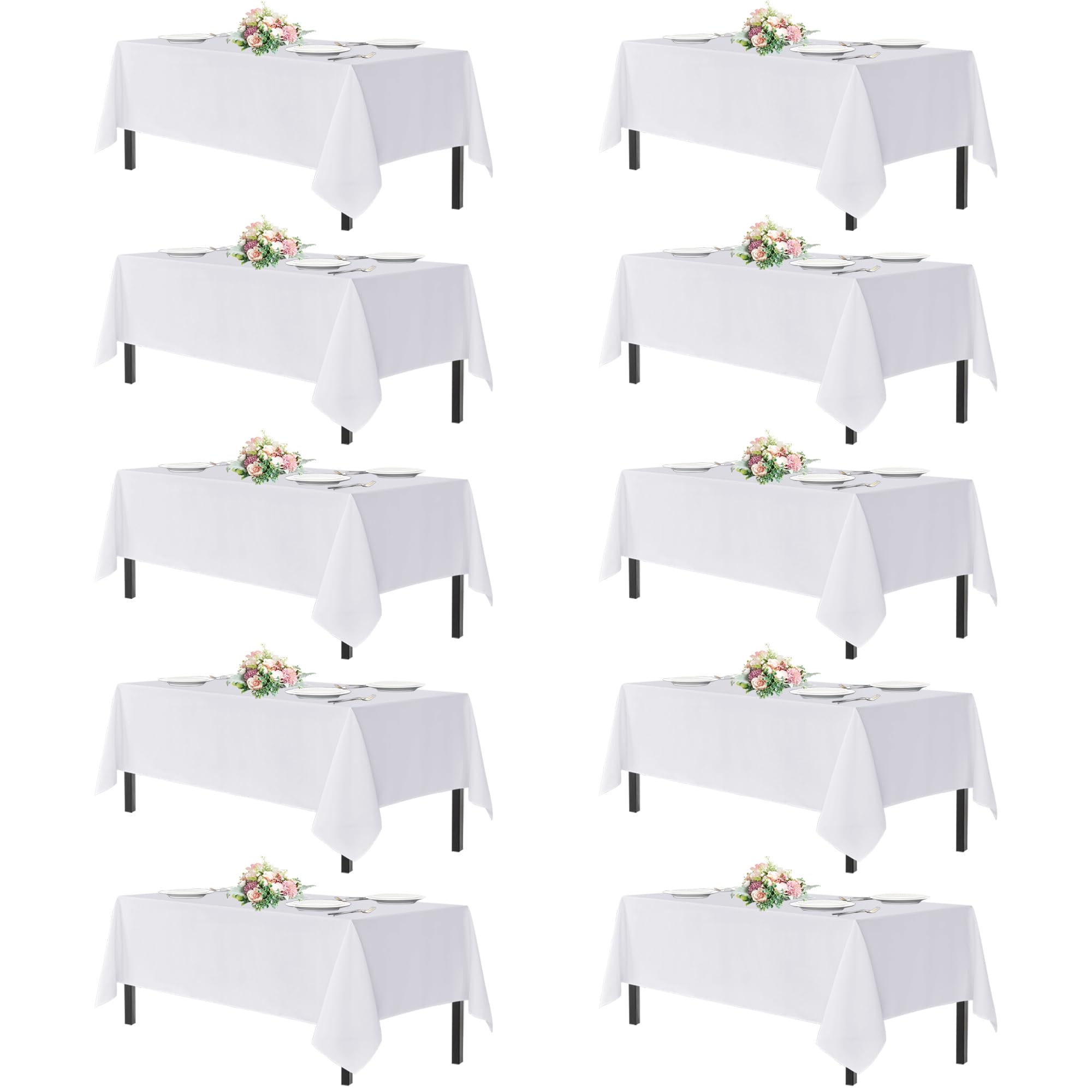 sancua White Table Cloths Rectangle, 10 Pack Tablecoths Rectangular for 6 Foot Tables - Washable Polyester Fabric Table Cover for Wedding, Birthday Party, Banquet Reception, 54x108 Inch Image
