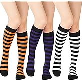 Century Star 3 Pairs Striped Knee High Tube Socks for Women Casual Long Stockings