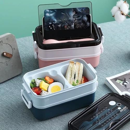 Lunch Box Double Layers Bento Box with Spoons and Fork Leak Proof Bento