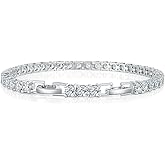 Gemsme 4mm Tennis Bracelets for Women, Adjustable 18K White Gold Plated Fold Over Clasp 4mm Round Cubic Zirconia Stackable Classic Tennis Bracelets for Women, Size 6.5-7.5 inch + 1 inch