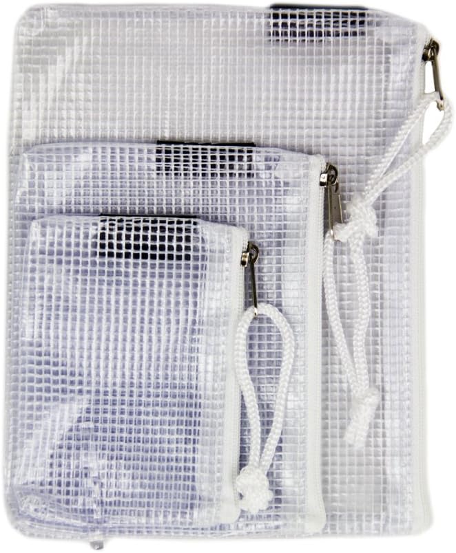 Set of Three Mesh Storage Plastic Bags with White Zipper, Camera Accessory