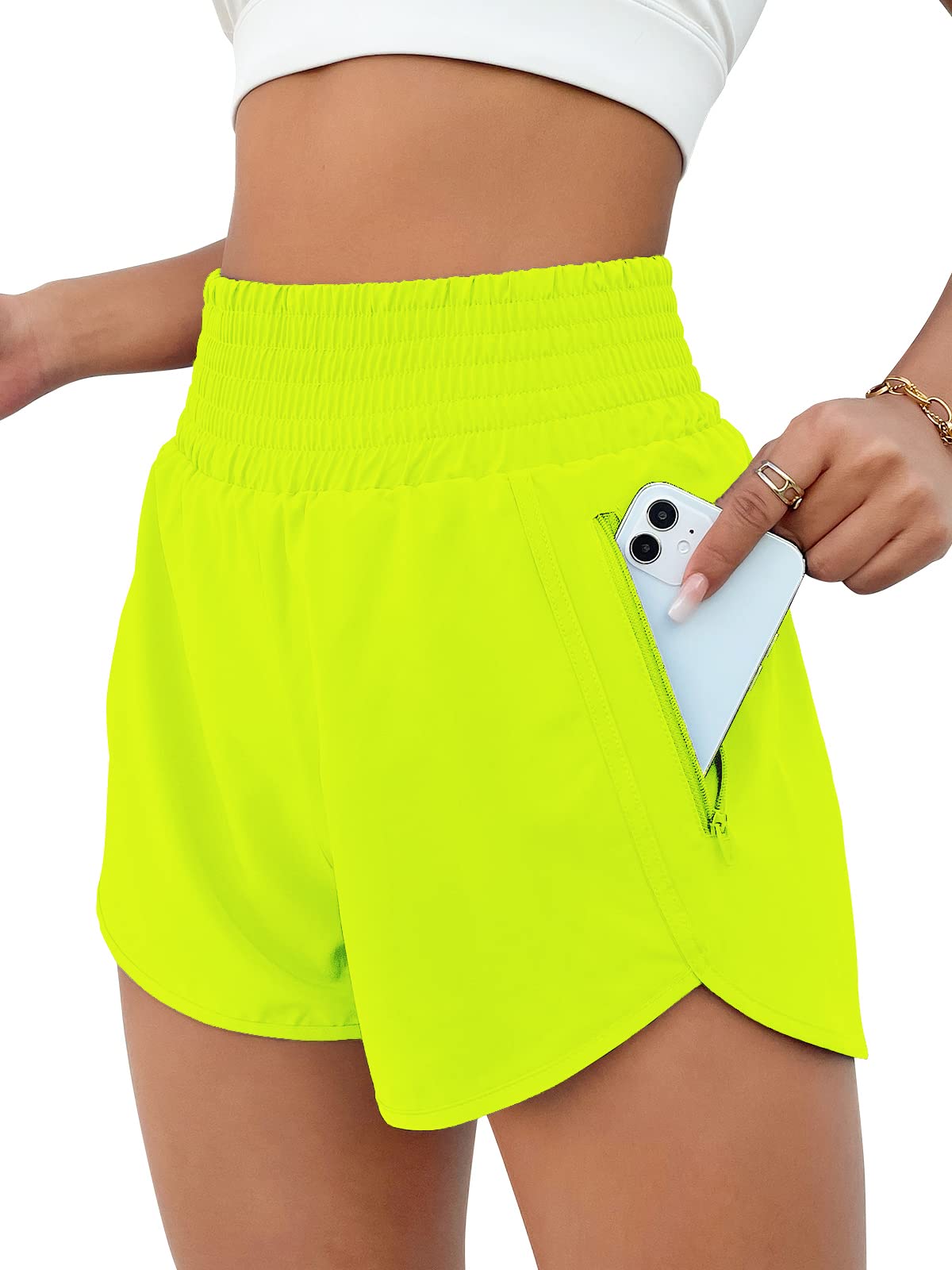 Photo 1 of BMJL Women's Athletic Shorts High Waisted Running Short Pocket 2.5" Sporty Shorts Gym Elastic Workout Shorts(XL,Neongreen)