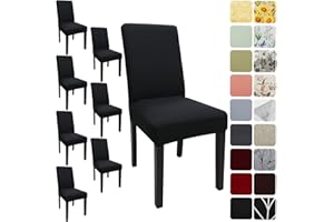 Keyroal Dining Room Chair Covers Set of 8, Stretch Solid Color Parsons Chair Slipcovers Spandex Removable Washable Kitchen Chair Protector Cover for Dining Room, Hotel, Ceremony(Black)