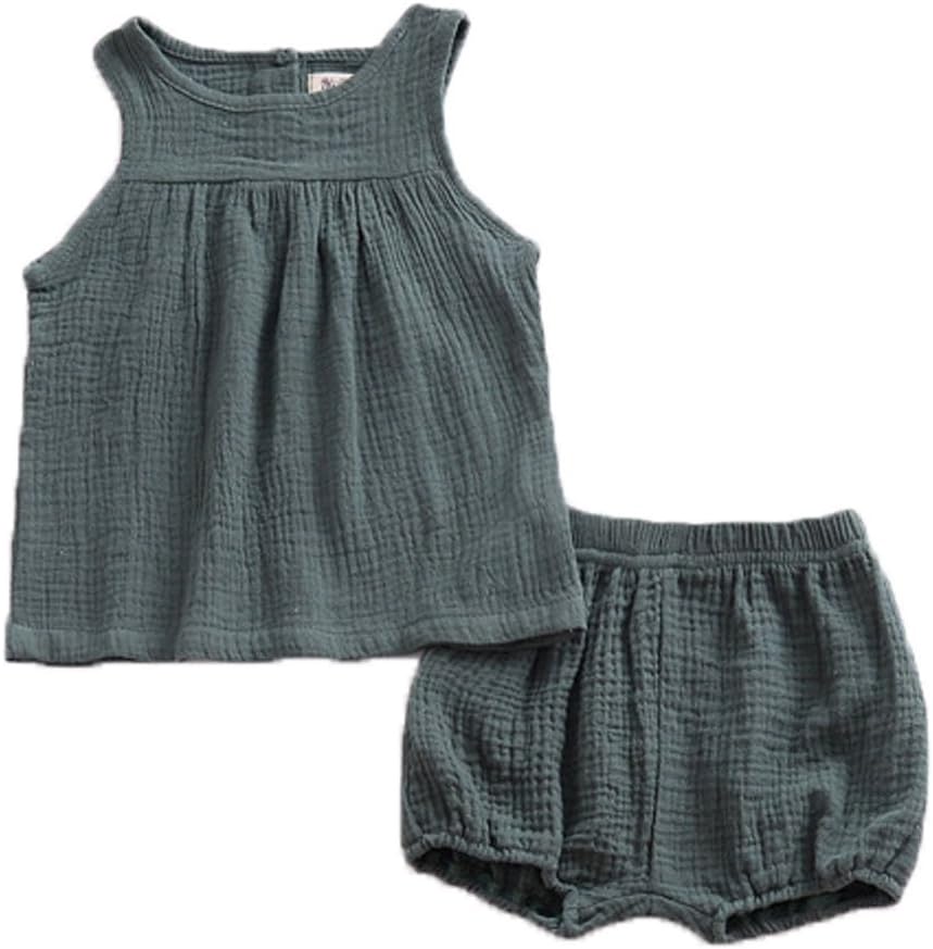 LOOLYBaby Outfits Unisex Girls Boys Cotton Linen Blend Tank Tops and Bloomers