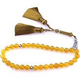 beirunde Muslims Islamic Dhikr Tasbeeh Tasbih Prayer Beads, 33 Yellow Agate Stone Beads with Tassel