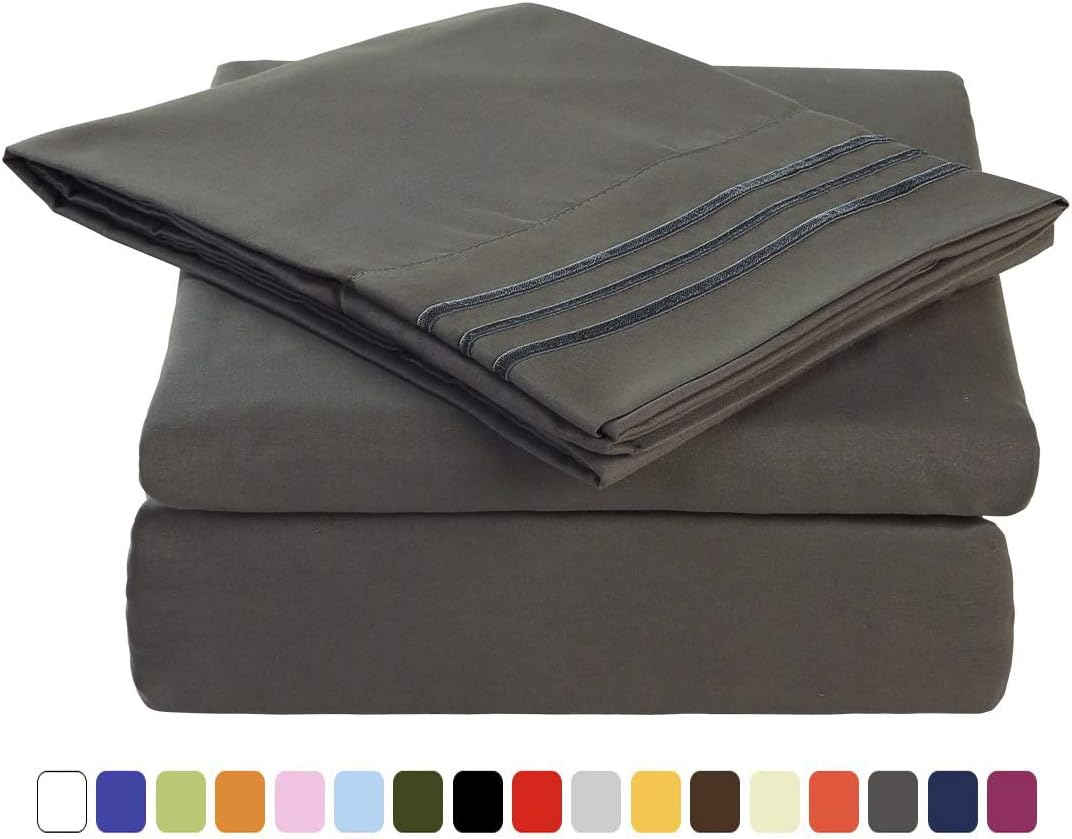 MEROUS Queen Size Bed Sheet Set - 4 Piece - Deep Pockets- Easy Fit - Soft -Brushed Microfiber Bedding Sheets - Wrinkle, Fade, Stain Resistant - Queen, Dark Grey