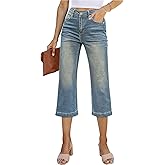 Sidefeel Women's Wide Leg Jeans High Waisted Stretchy Capri Pants