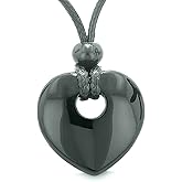 BestAmulets Amulet Lucky Heart Donut Shaped Charm Black Agate Gemstone Pendant Spiritual and Healing Powers Necklace