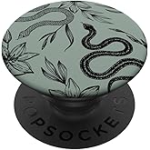 Black Snake and Flower Drawing Sage Green PopSockets Adhesive PopGrip