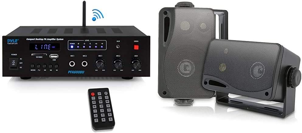 Wireless Bluetooth Karaoke Amplifier Home Car Bus Tours 300 Watts 2 Channel Digital Home Audio PA Receiver System 2 Microphone Input Control, FM Radio, USB,12 Volt Power Option Pyle PFA600BU: Electronics