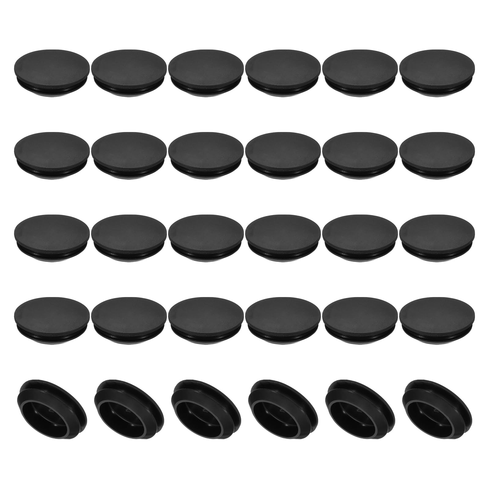 PATIKIL 25mm Diameter Silicone Round Snap, 30 Pcs in Type Locking Furniture Hole Plug Button Protective Cover Cap Head Fit for 2.5-25mm Hole for Seal Bulkhead Cylinder Hole, Black