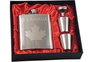 Canada 7 oz Flask Gift Set with Maple Leaf Engraved