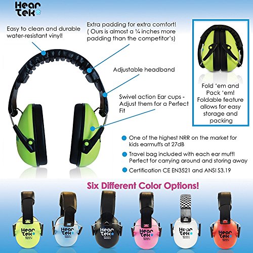 HearTek Kids Earmuffs Hearing Protection with Travel Bag- Junior Ear Defenders For Children, Padded Baby Ear Protection, Infants, Small Adults, Women - Adjustable Protector Noise Reduction Ear Muffs - Thumbnail 7