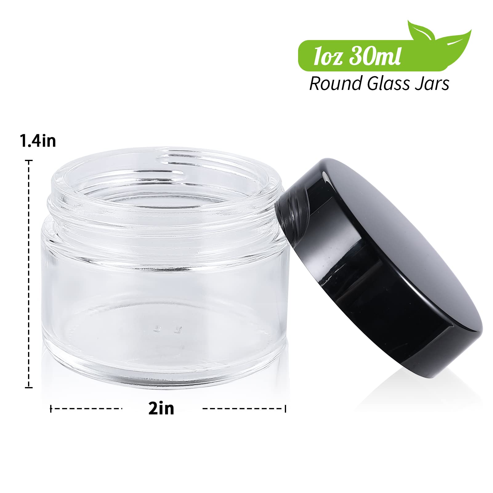 11 Hoa Kinh 1oz Glass Jar with Lid, Hoa Kinh 40 Pack Clear Round Containers Cosmetic Glass Jars with Inner Liners and Black Lids Travel Jars for Storing Lip and Body Scrub, Lotion, Body Butter, Bath Salts, Liquid