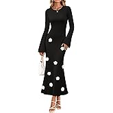 ZESICA Winter Wedding Guest Sweater Dresses for Women 2026 Elegant Formal Long Sleeve Cocktail Midi Dress