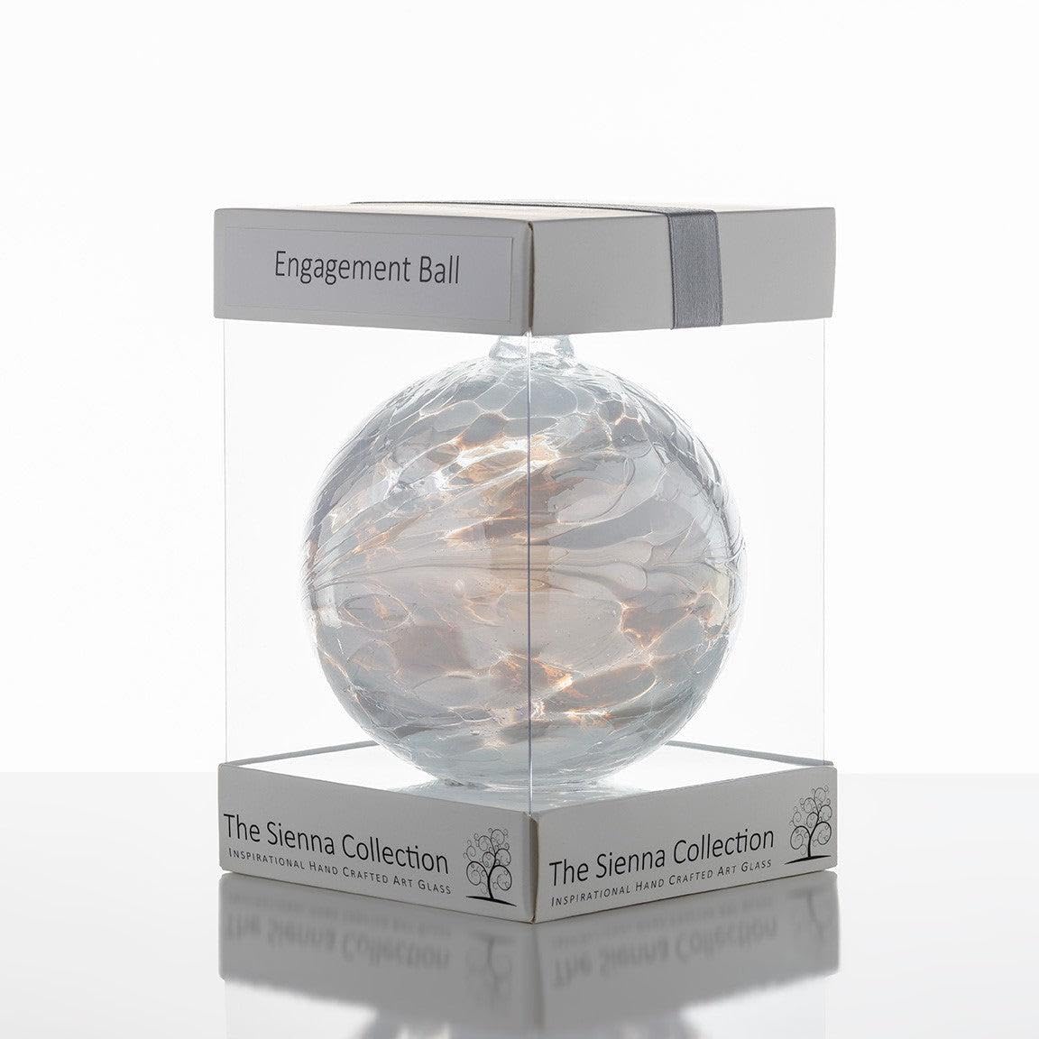 Sienna Glass Engagement Friendship Ball – 10cm Handcrafted Glass Ornament with Ribbon – Unique Decorative Gift for Engagement Celebrations