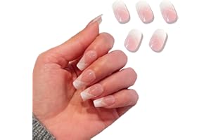 YIZHUO Semi-Cured Gel Nail Strips Kit - Gradient Nude Pink French with Glitter Design, Long Lasting Salon Quality, 20 Pcs Full Nail Wraps, Easy DIY Manicure at Home (UV Lamp Required)