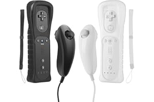 JTao-tec Wii Controller, 2 Packs Nunchuck and Wii Remote Controller with Silicone Case and Strap Compatible for Wii Wii U Console (Black and White)
