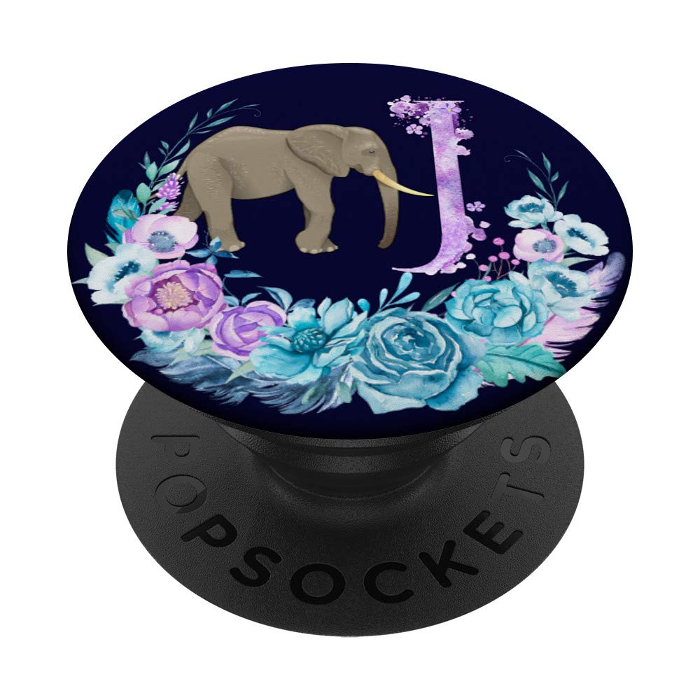 Optimistic Elephant Boho Lilac Flowers Monogram Letter J PopSockets PopGrip: Swappable Grip for Phones & Tablets