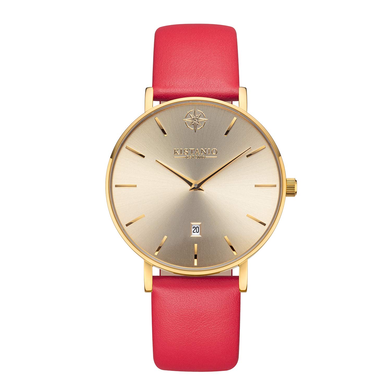 Kistanio Women's Watch Moyen Stainless Steel Sapphire Crystal with red Leather Strap GO-GOS-L-RTN