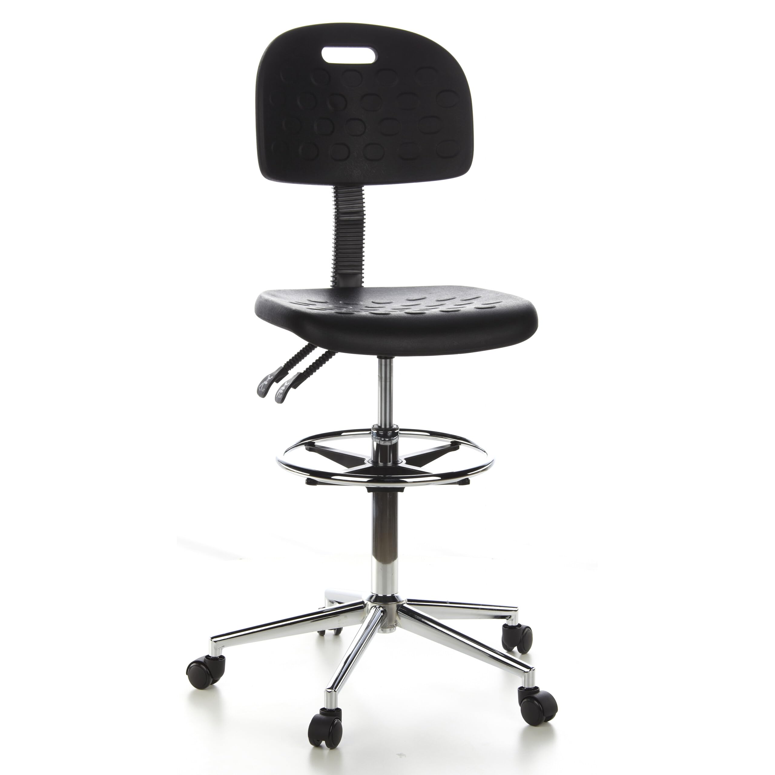 hjh OFFICE Work Top 23 Office Chair/Stool with Wheels - Black/Chrome