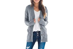 MEROKEETY Women's 2023 Fall Long Sleeve Cable Knit Sweater Open Front Cardigan Button Loose Outerwear