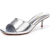 LULLASONG Women's Kitten Heels Sandals Low Heels Slip On Slides 2 Inch Heeled Square Open Toe Sandals for Women